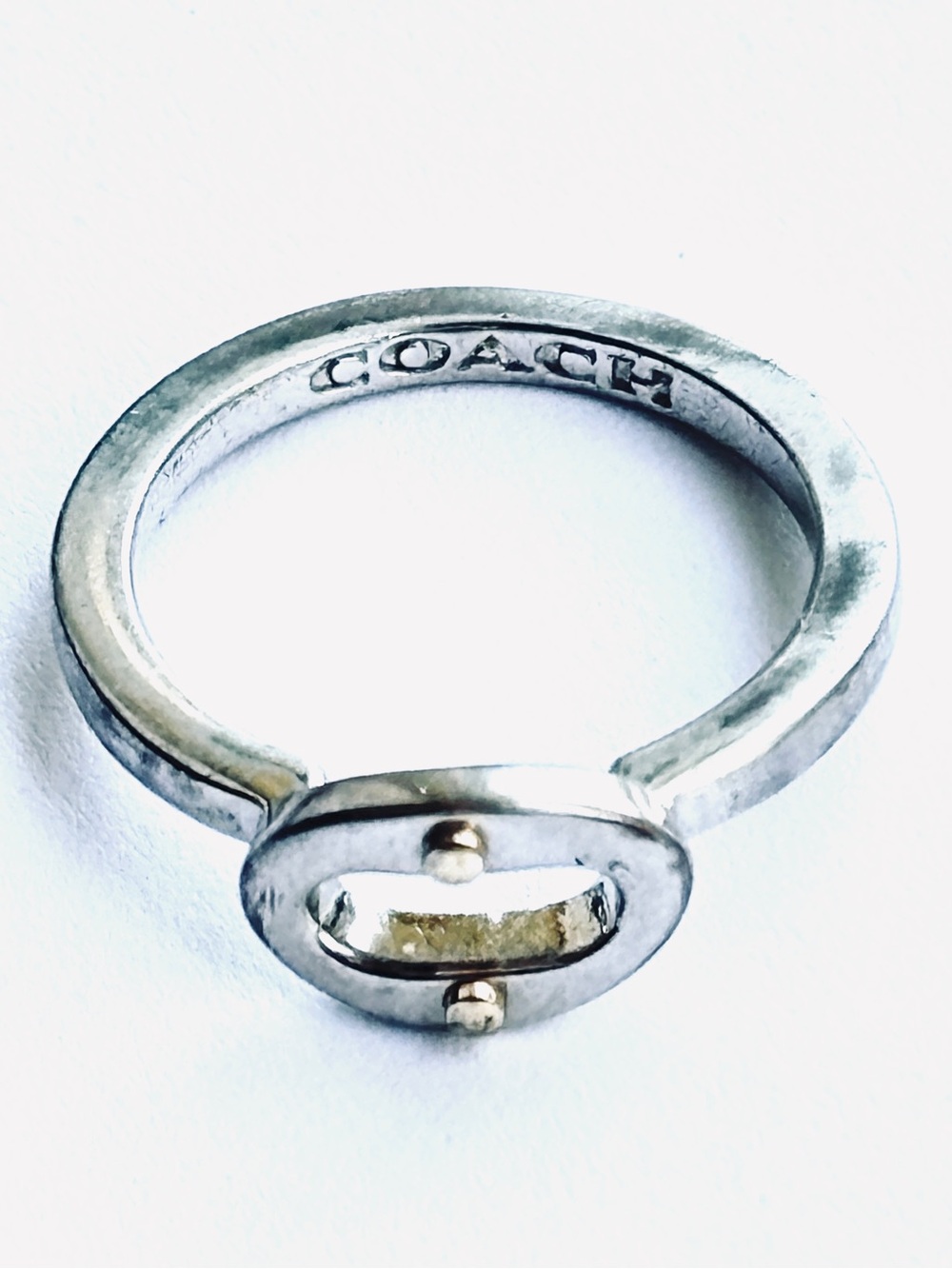 Coach Signed Silver Tone Open Oval Sculptural Ring Size 6.75 Modernist Statement